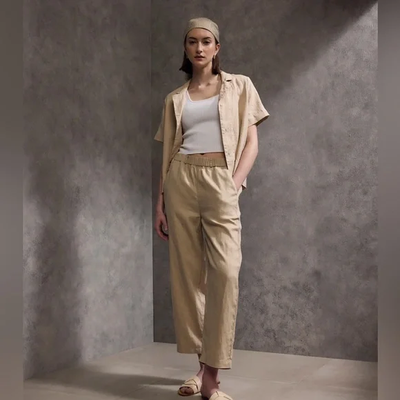 Quince 100% European Linen Short Sleeve Khaki Driftwood Tan Button Down Shirt XS - Picture 14 of 14